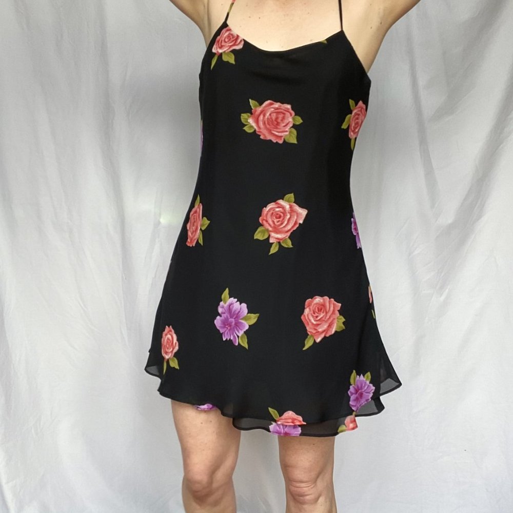 Vintage 80's black floral slip dress